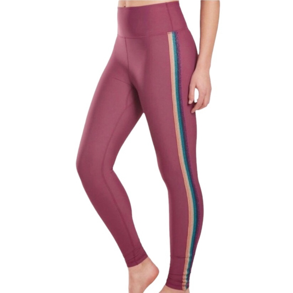 Spiritual Gangster Essential High Waist Wine & Multicolor Side Stripes Leggings